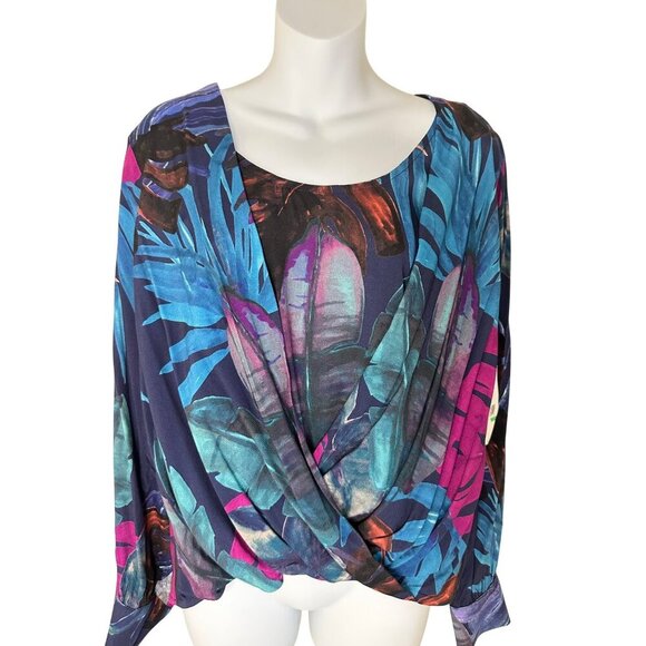 Karen Kane Womens Large Tropical Print Surplice Long Sleeve Blouse Top Multicolo - Picture 5 of 12